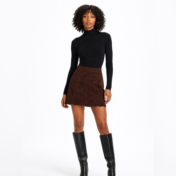 Zara Dresses & Skirts - ZARA 100% Leather Suede Mini Skirt Brown